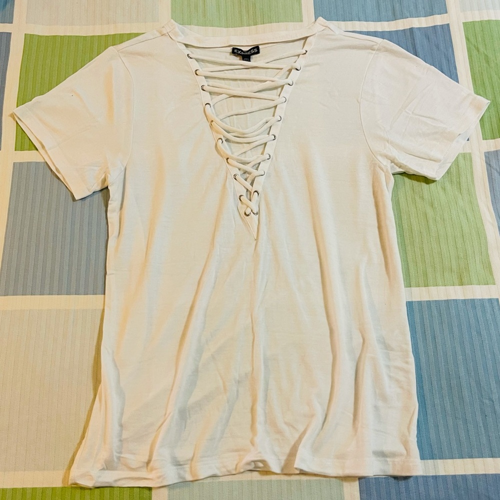 Express White Lace Up T-Shirt